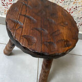 Hand-carved French brutalist tripod stool