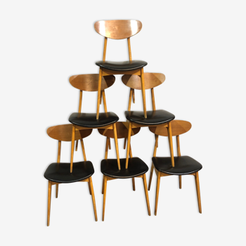 12 stella 1950 chairs in signed curved wood