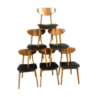 12 stella 1950 chairs in signed curved wood