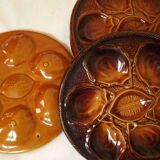 Set of 6 Vintage French Majolica Oyster Plates by St Clements France