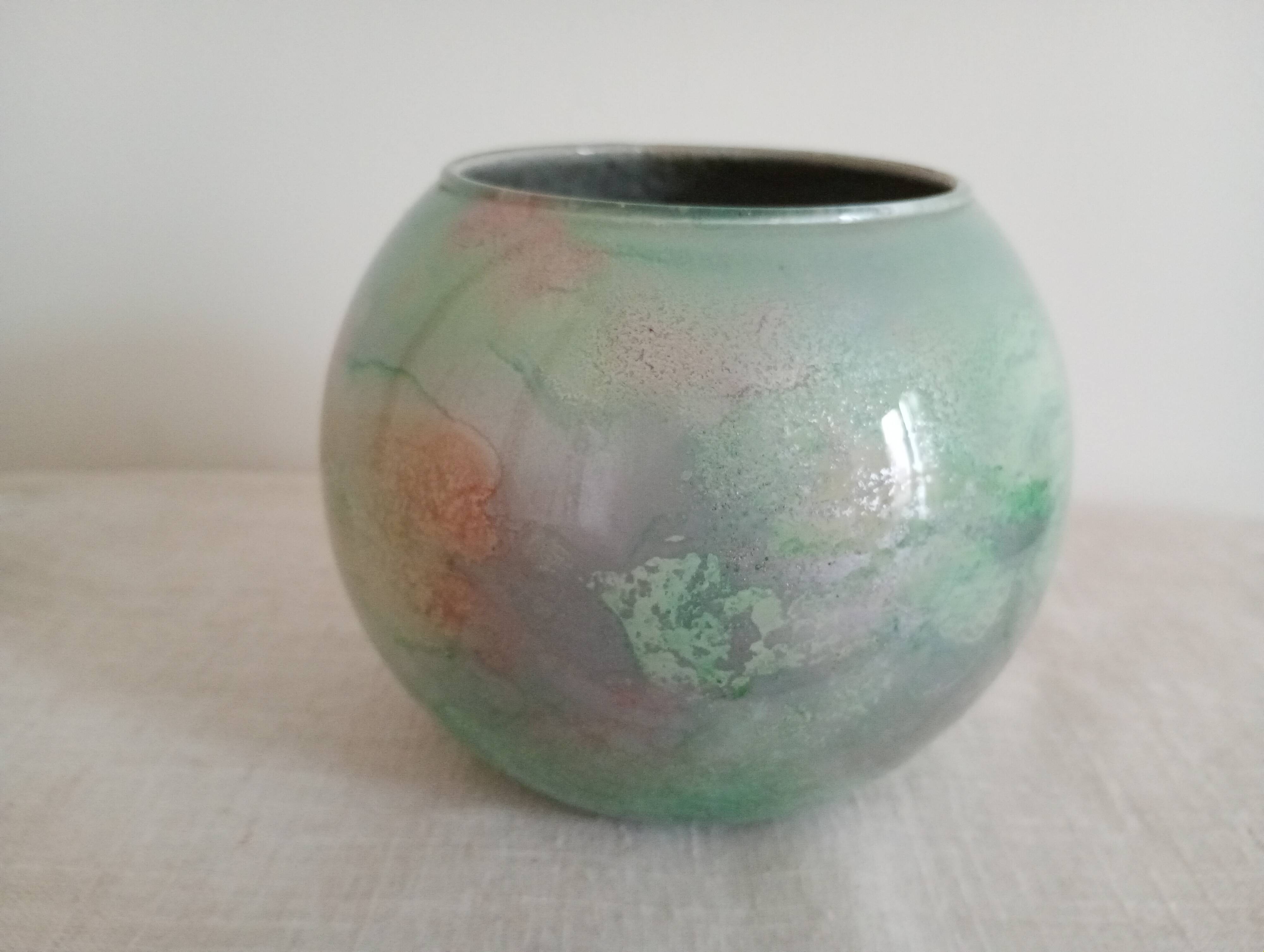 glossy glass round vase signed Jean Noel Bouillet