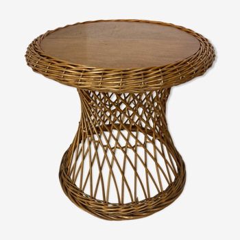 Vintage rattan and wood side table, 1960s