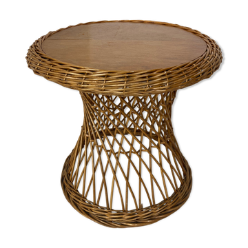 Vintage rattan and wood side table, 1960s