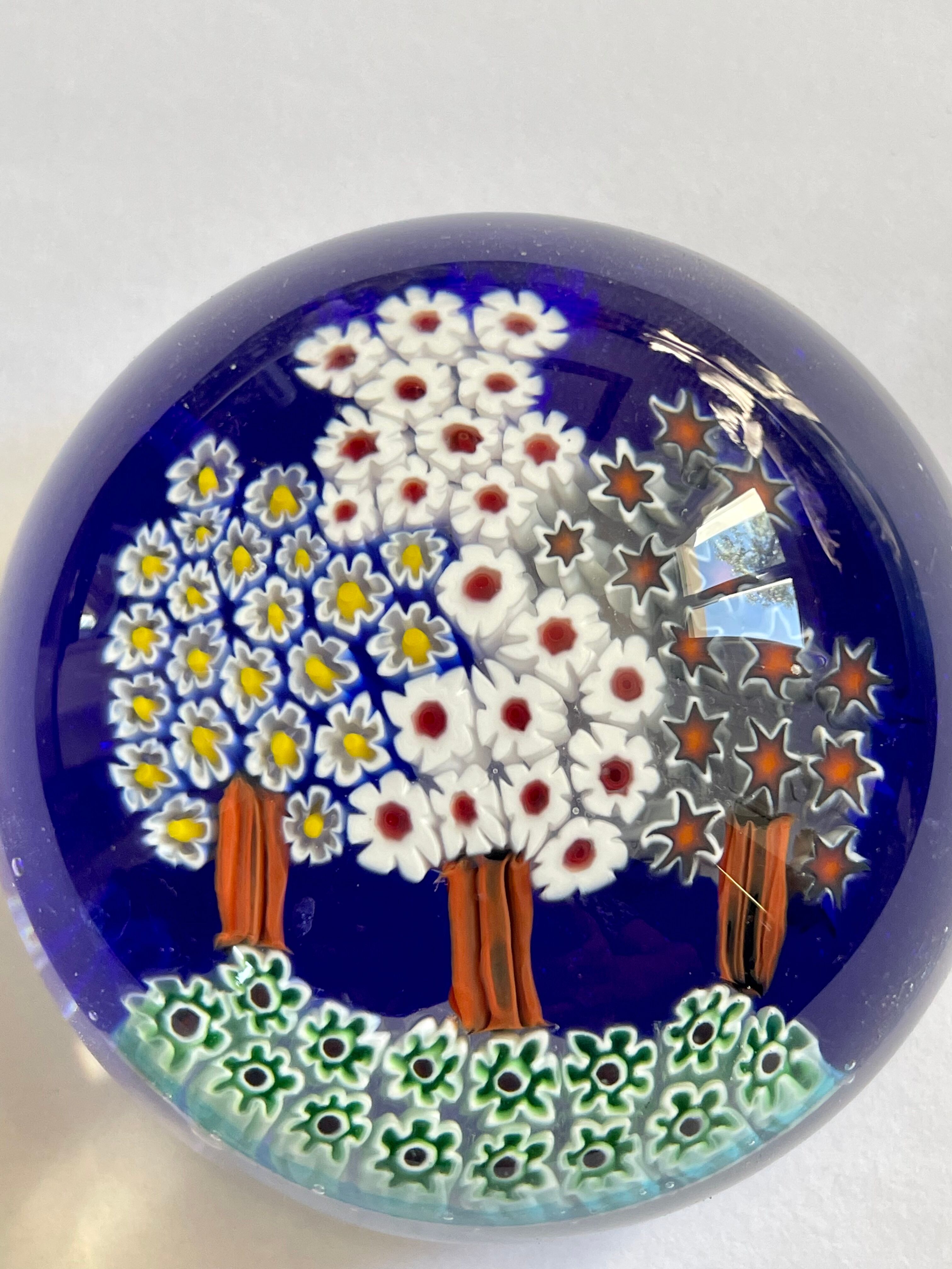 Millefiori Murano parchment paperweight signed