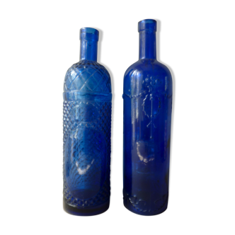 Pair of 2 blue glass bottles