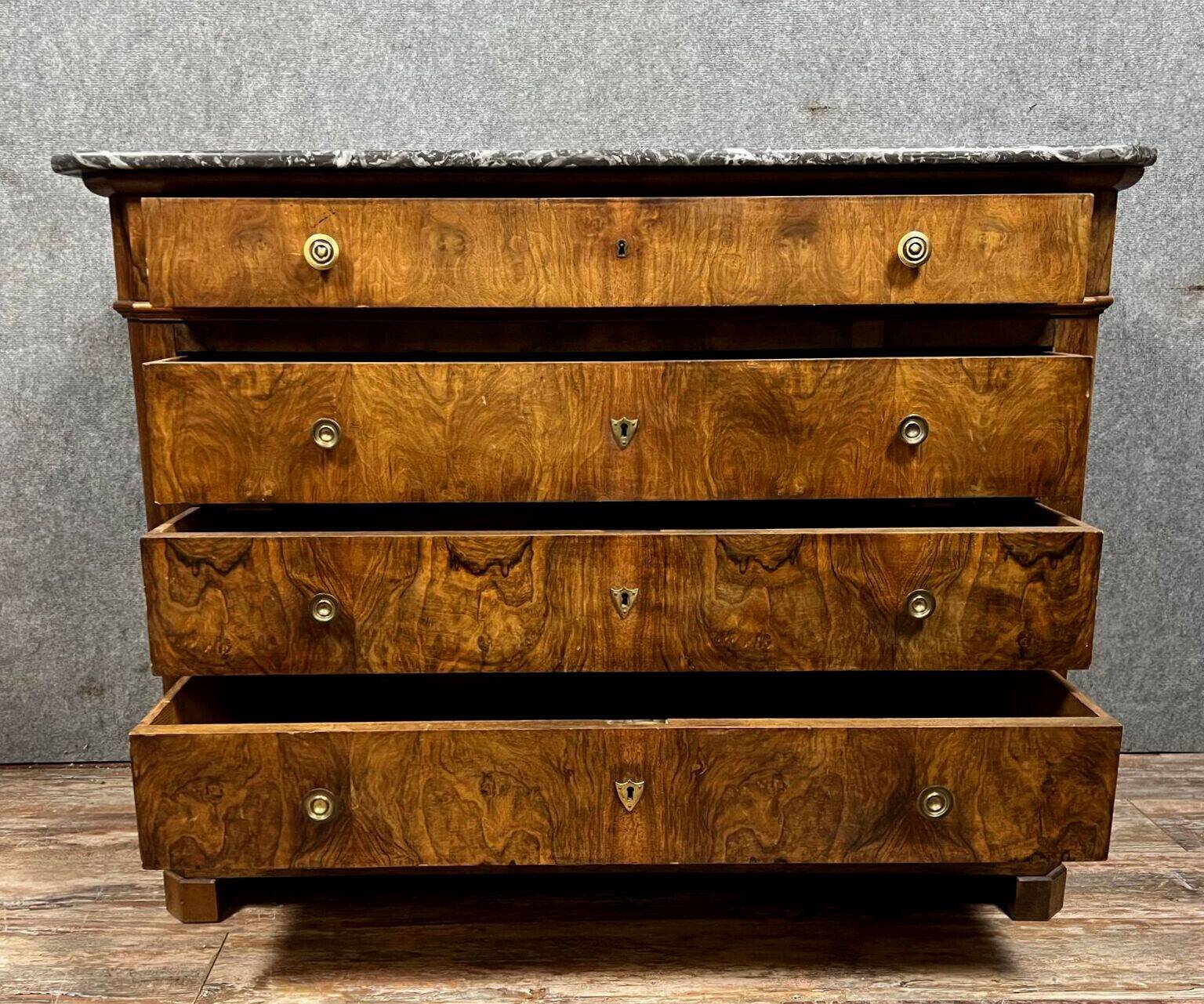 Louis Philippe period chest of drawers in burr walnut circa 1830
