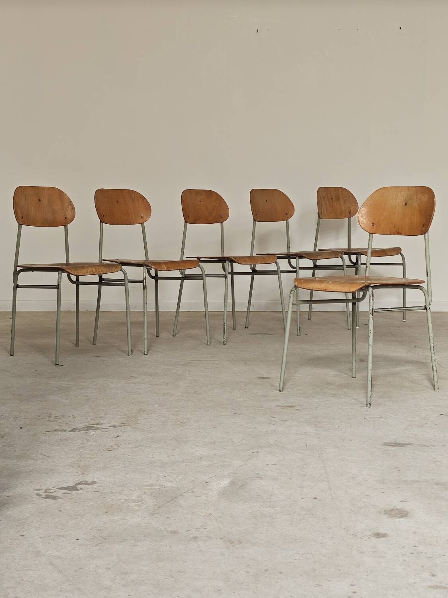 Set of 6 metal and wood school chairs  
Former Czechoslovakia 1960