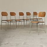 Set of 6 metal and wood school chairs  
Former Czechoslovakia 1960