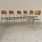 Set of 6 metal and wood school chairs  
Former Czechoslovakia 1960