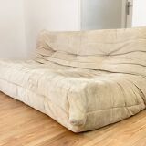 Togo sofa 3 places by Michel Ducaroy in beige velvet