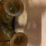 Pair of frosted glass vases, lake scene