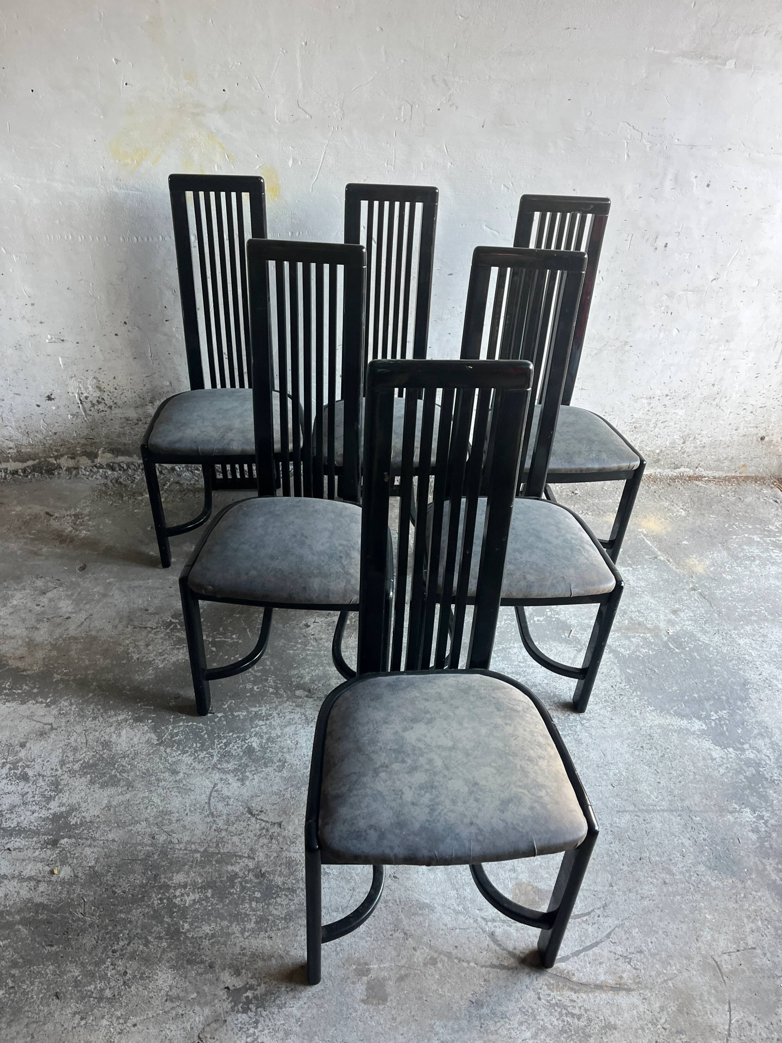 Set of 6 vintage black dining chairs