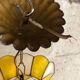 Mother-of-pearl pendant lamp, white and yellow, with lead or tin, brass colour