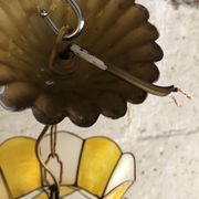 Mother-of-pearl pendant lamp, white and yellow, with lead or tin, brass colour