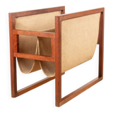 Danish magazine rack in teak and linen by Henning Wind-Hansen for Sika Møbler