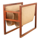 Danish magazine rack in teak and linen by Henning Wind-Hansen for Sika Møbler