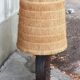 Brutalist lamp in wood and raffia signed Delsinne, Belgium, 60s.