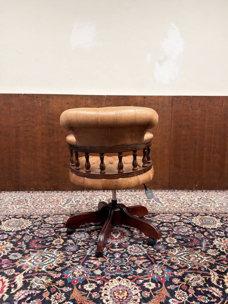Classic English Cognac Chesterfield Desk Chair