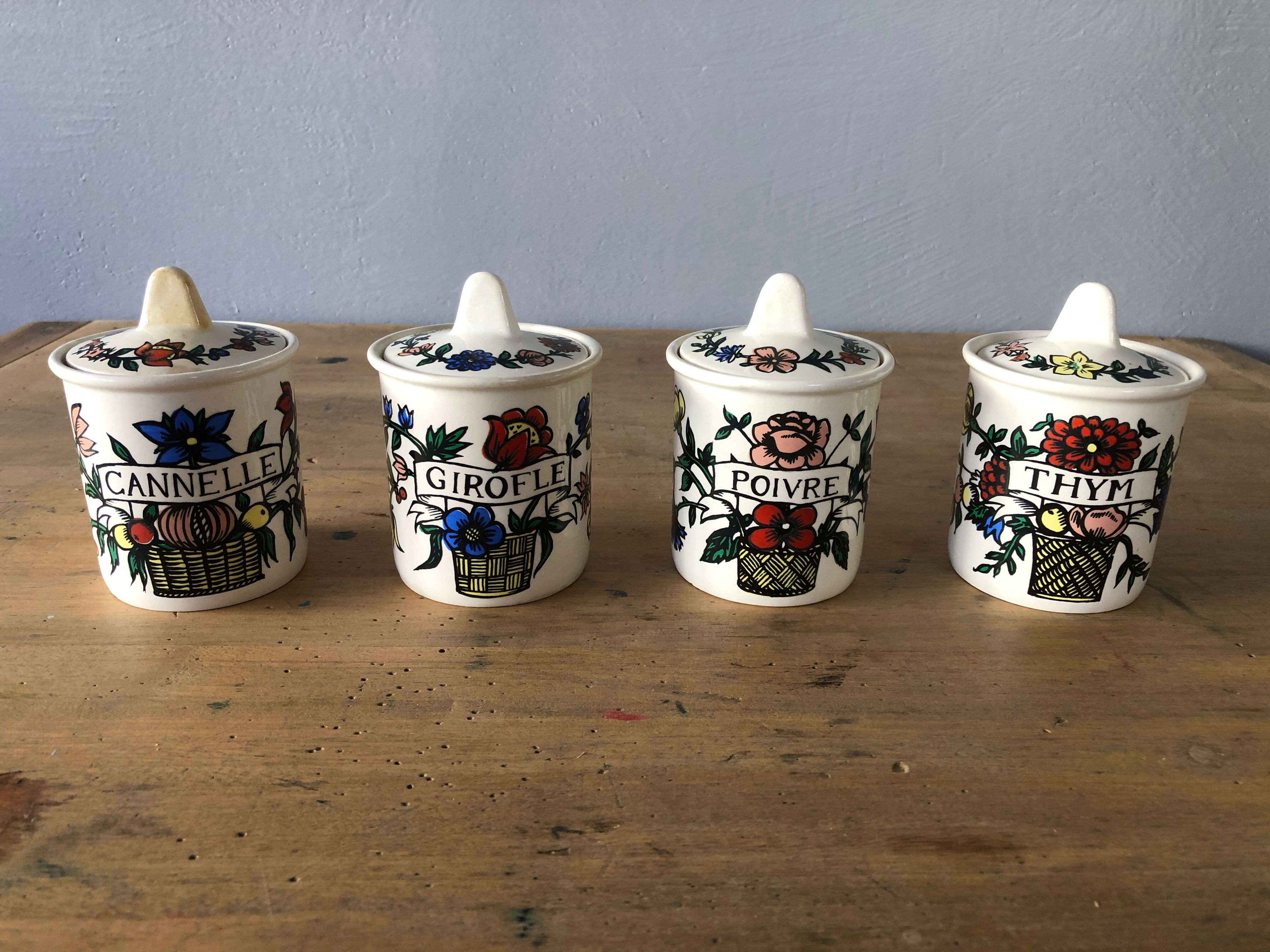 Set of 4 spice pots in earthenware