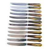 Lot de 12 couteaux en corne marbrés marron et beige 1960