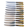 Set of 12 brown and beige marbled horn knives 1960