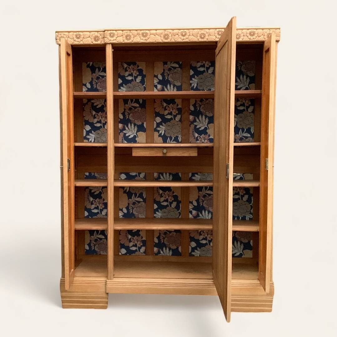 Parisian Art Deco style wardrobe in solid raw oak, 1950