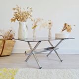 Table design basse chrome et verre fumé années 70