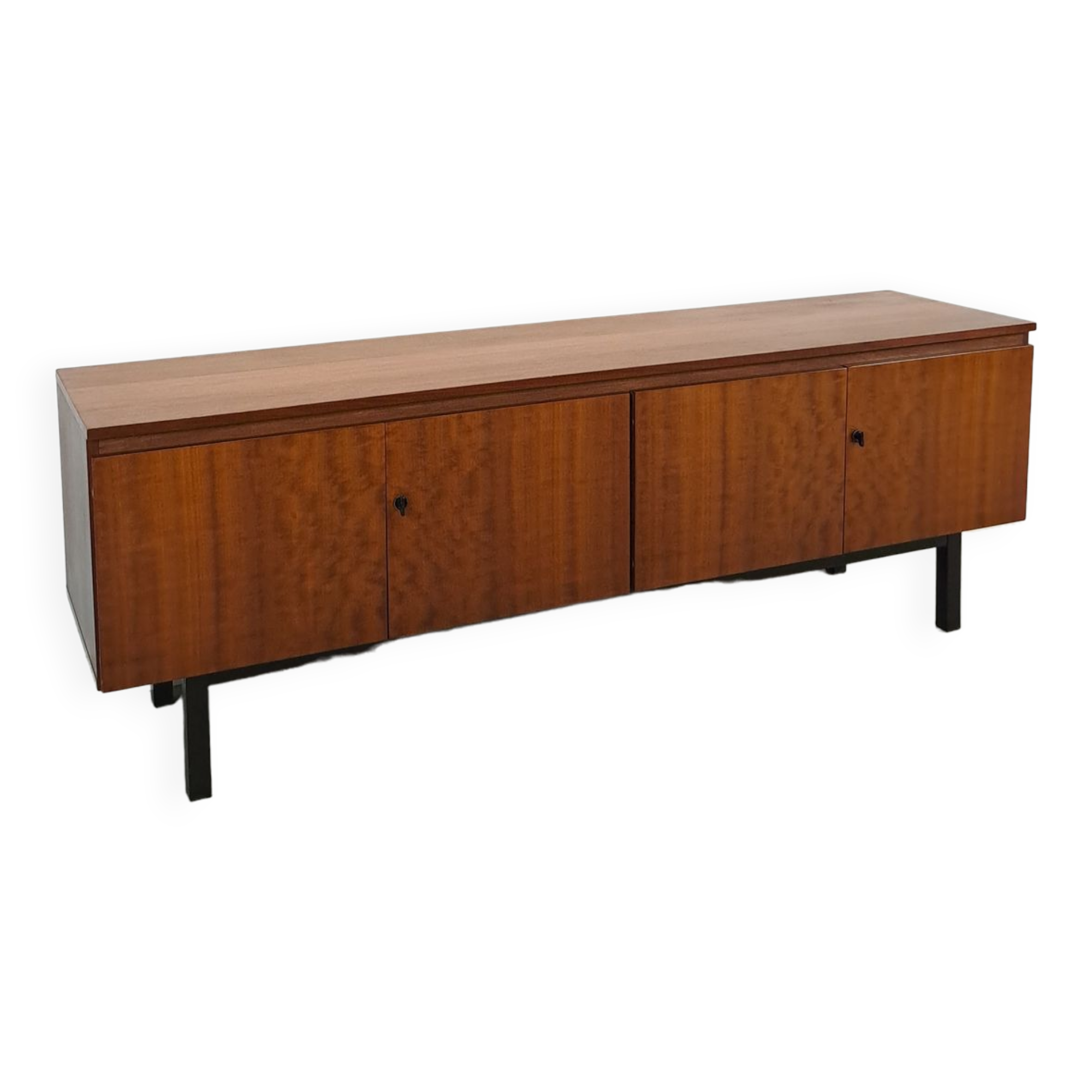 Long dark walnut veneer sideboard, vintage TV cabinet