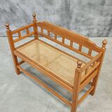 Vintage Oak Entryway Bench with Straps