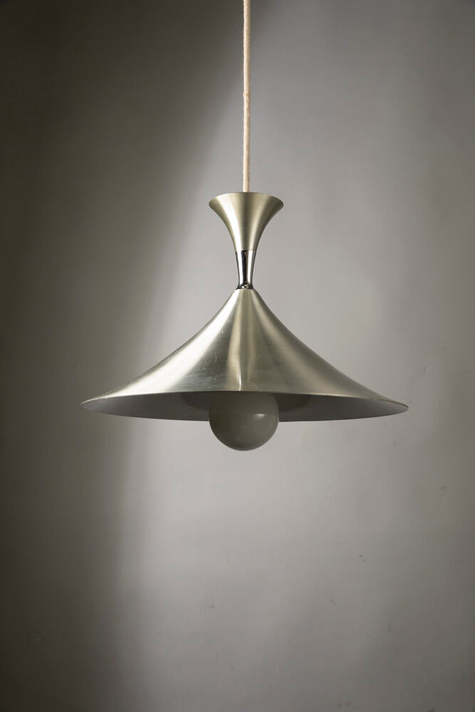Scandinavian suspension lamp in brushed aluminum