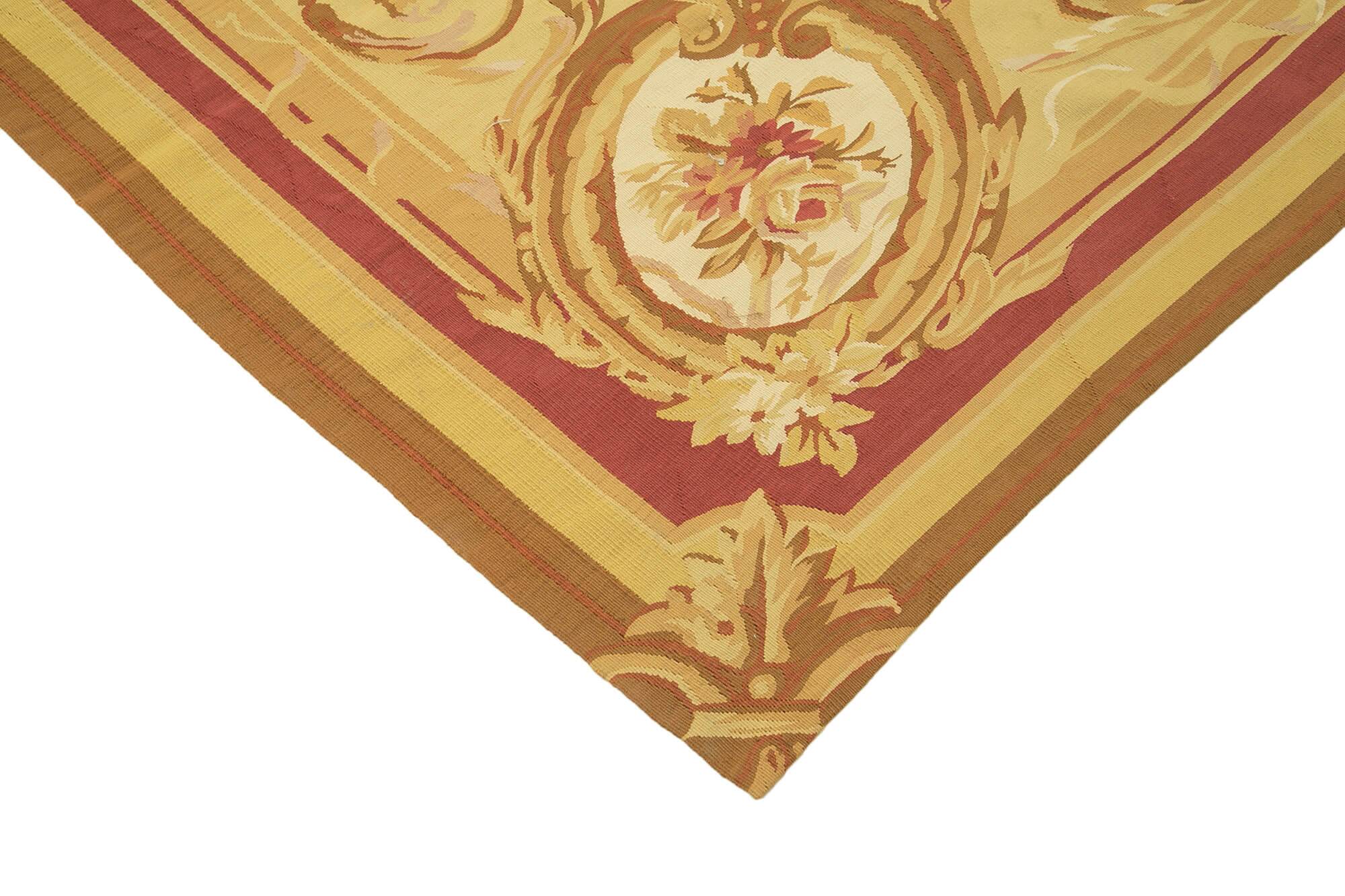 Handmade European Vintage Aubusson Kilim 264 cm x 363 cm
