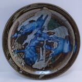 large enamelled stoneware plate signed mcb la borne