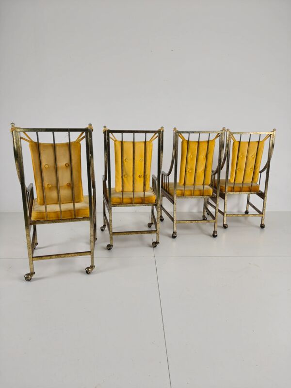 Ensemble unique de chaises de salle à manger et de salon de style milieu du siècle – dorées, fabriquées entre 1940 et 1948 par Flanders Industries Inc, Fort Smith, Arkansas