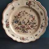 Vintage French round serving plate faience de Rouen, representing a horn of plenty