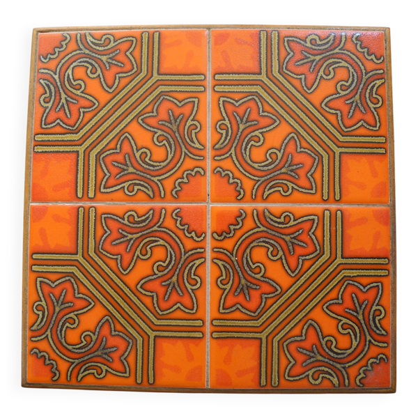 ancien dessous plat faïence orangetable vintage trivet