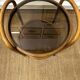 Vintage curved wooden rolling dessert trolley – smoked glass top