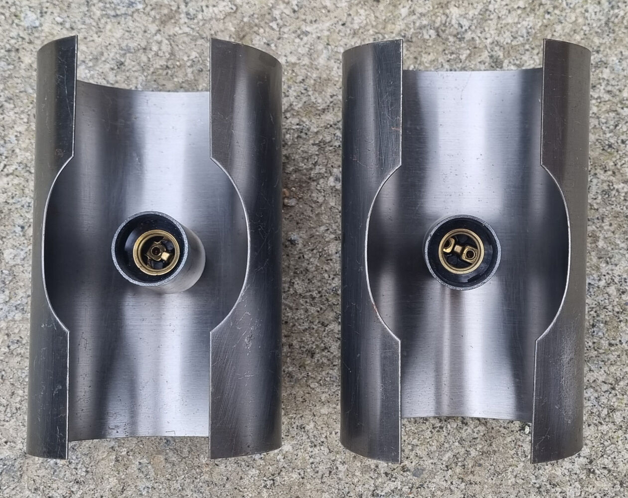 Pair of UFO wall lamps, brushed aluminum, vintage, 70s