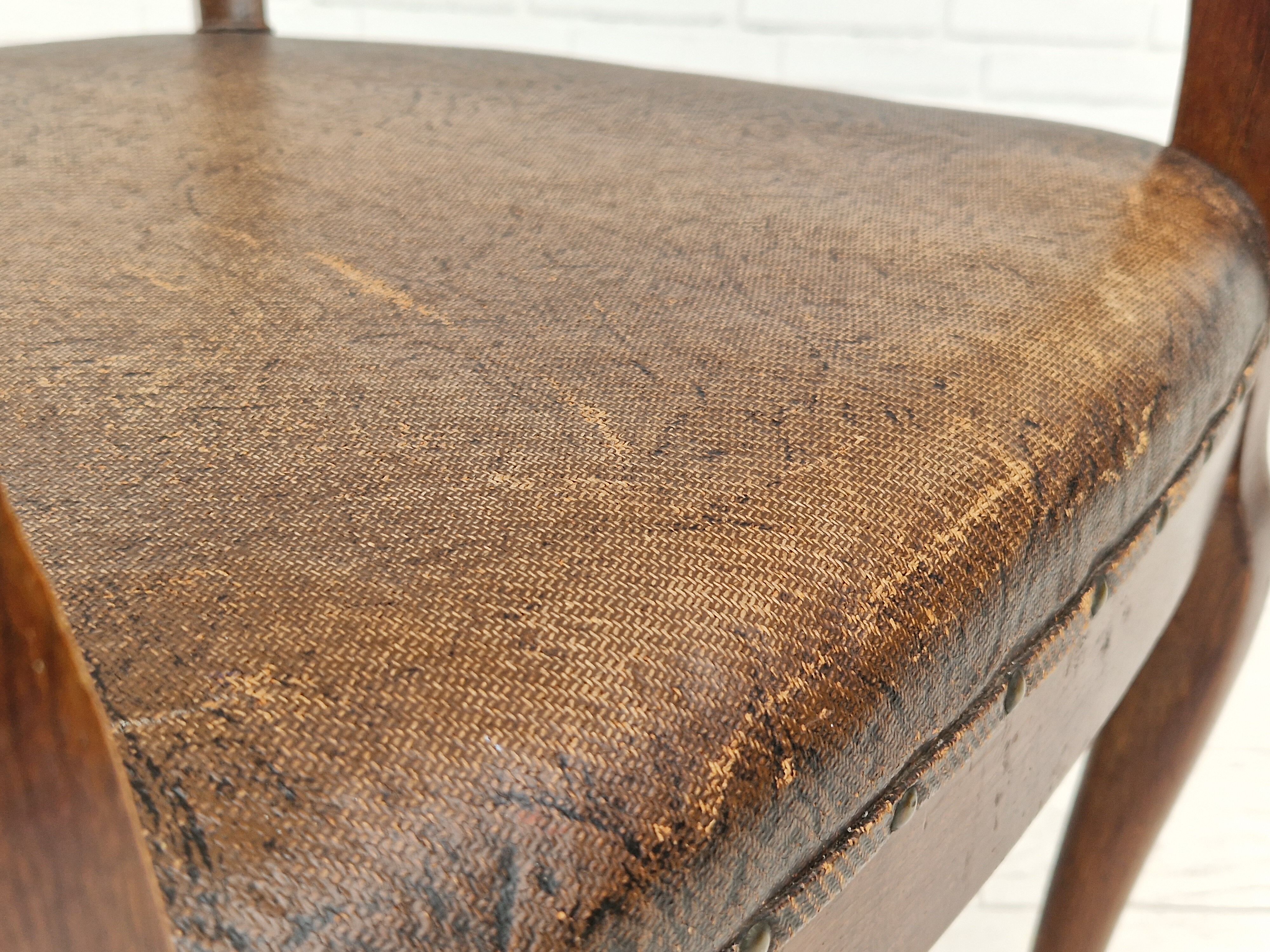 Scandinavian armchair, original condition, leather, oak wood, 1950s,