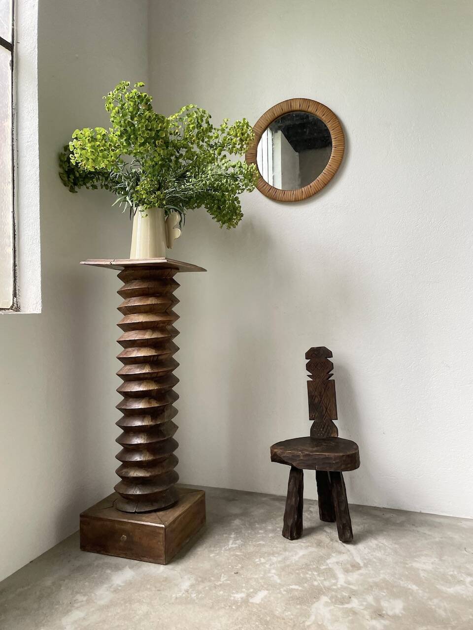 Brutalist stool with African influence