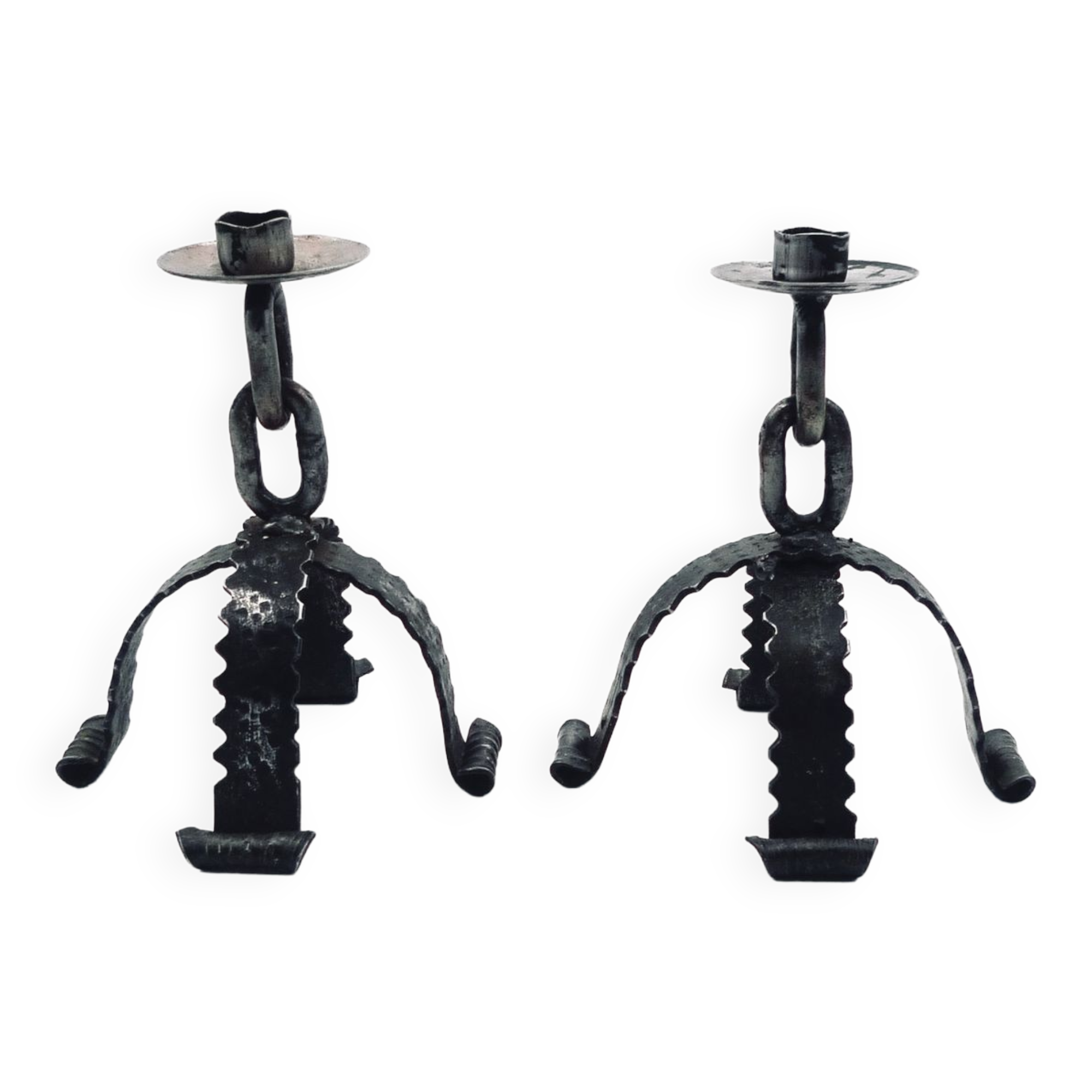 Set of two wrought iron candle holders