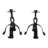 Set of two wrought iron candle holders