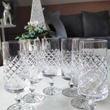 Set 6 champagne flutes, Lorraine crystal. Diamond/crosshair patterns. High 16 cm