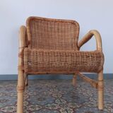 Rattan and bamboo armchair, 70s