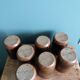 Handcrafted stoneware glass cups, signed, Fontgombault Abbey