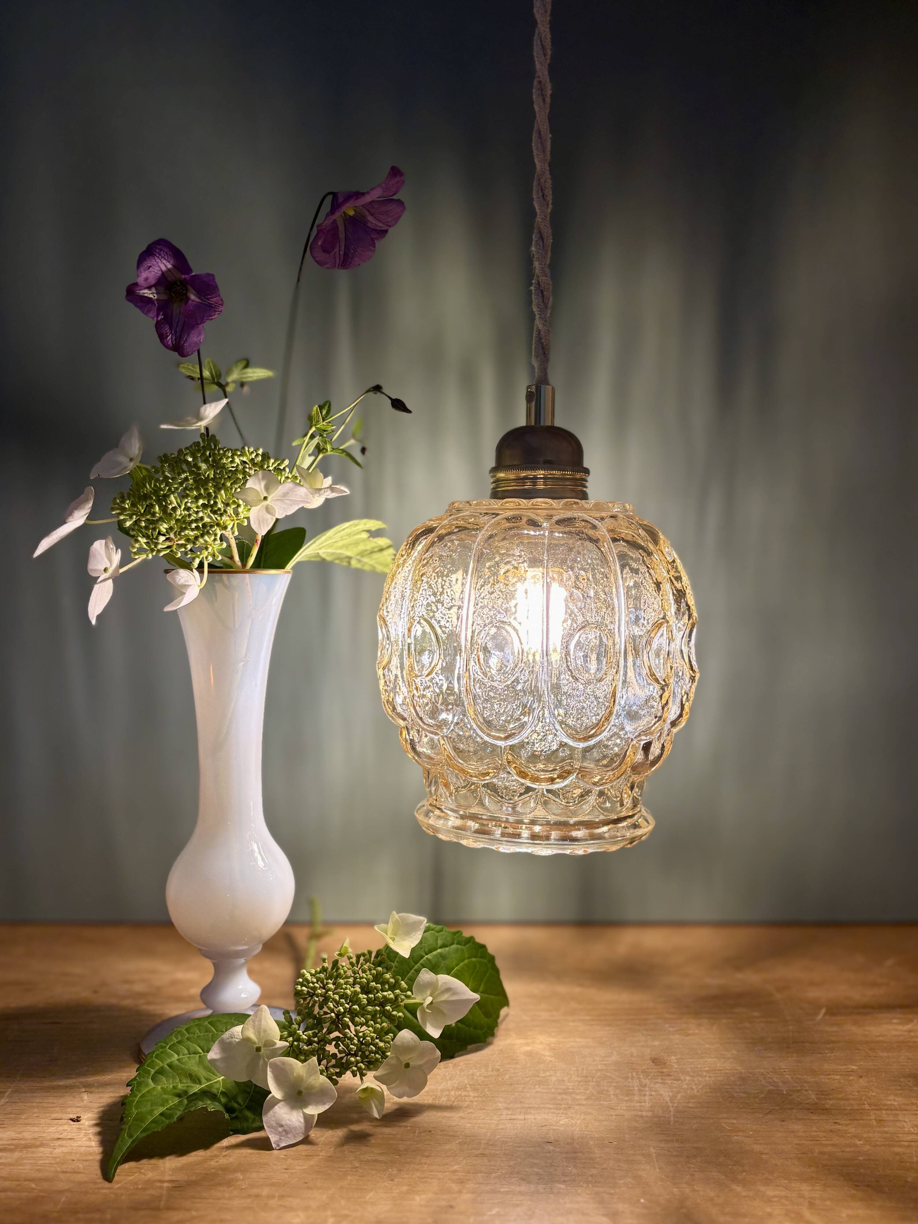 Vintage amber glass tulip pendant light