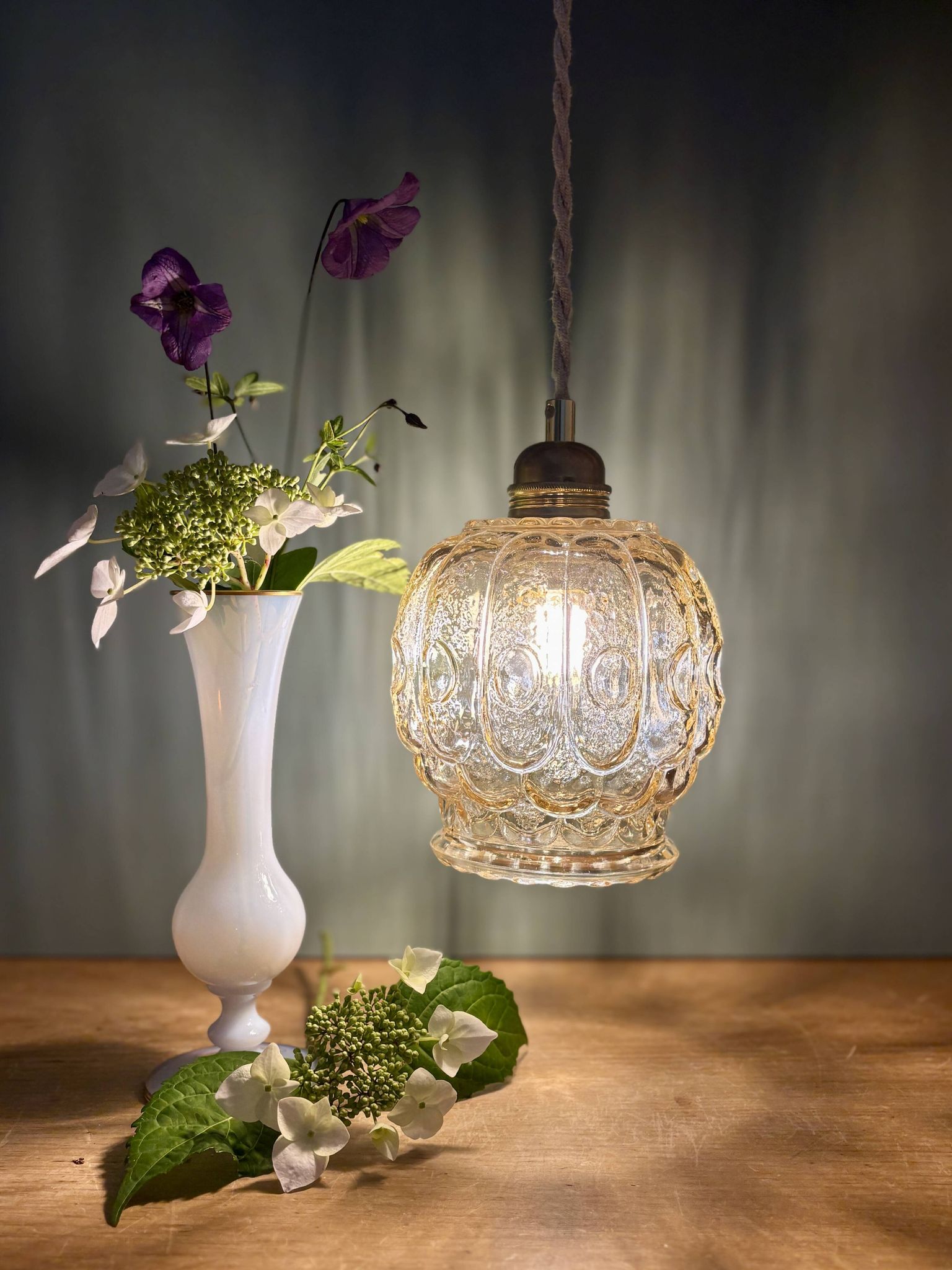 Vintage amber glass tulip pendant light