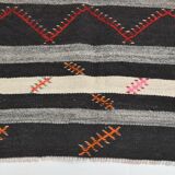 7x10 Black & Cream Large Vintage Kilim Rug, 204x300Cm