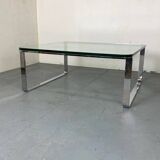 Table basse moderniste suisse en chrome, acier et verre de Strässle, années 1970