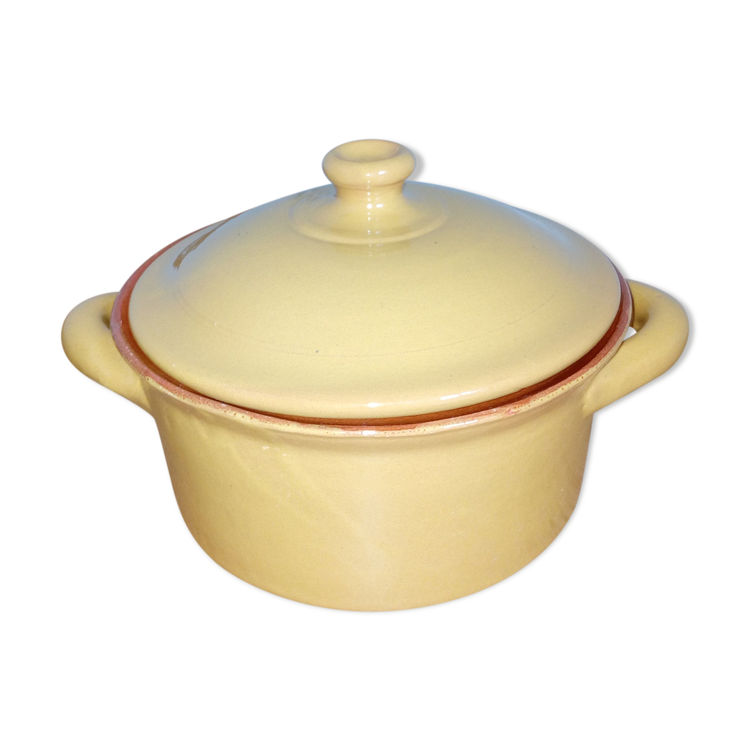 Pot with lid, ceramic soup maker enamelled with mustard yellow