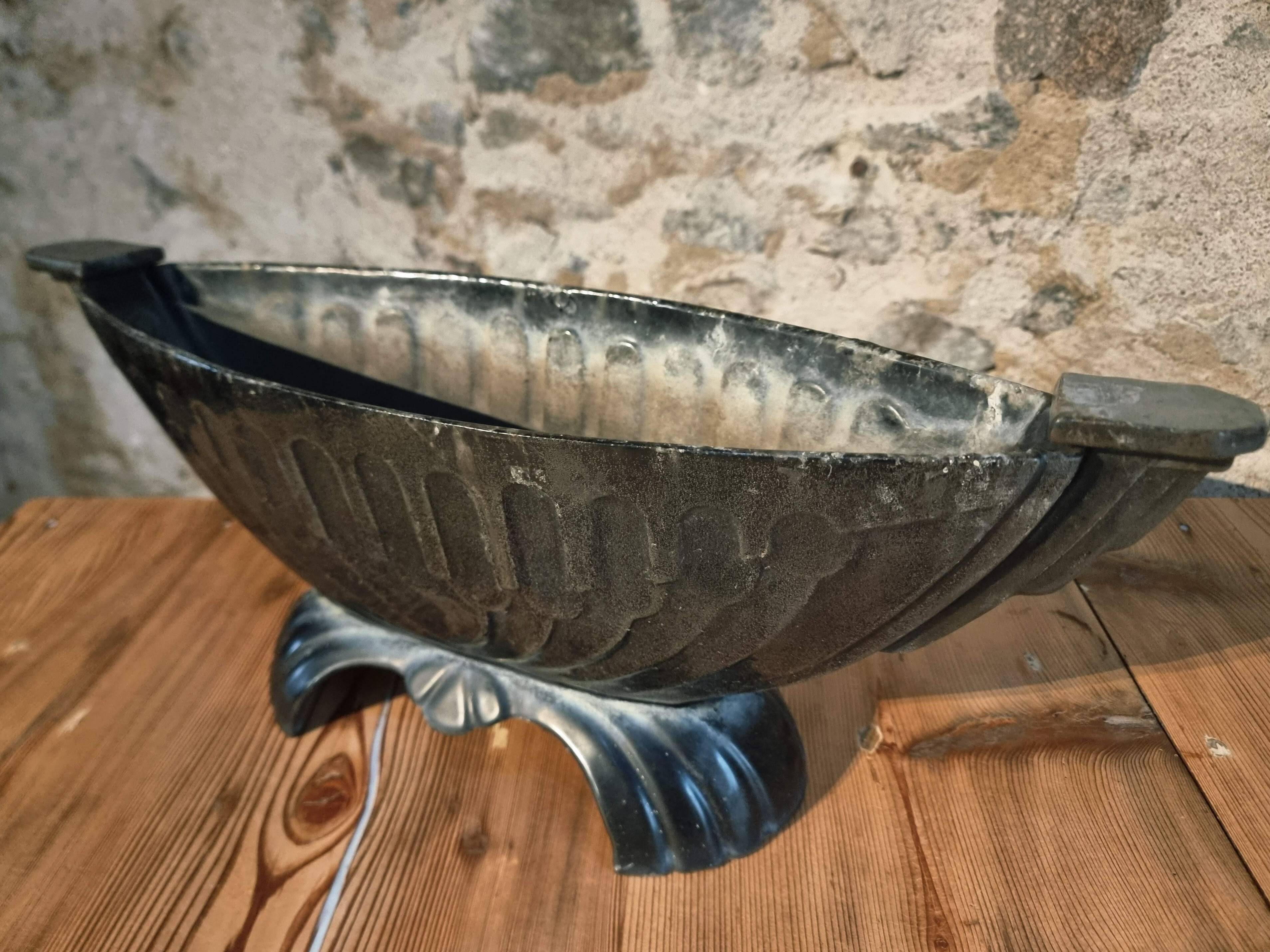 French Art Deco cast iron enamel planter – 1920s–1930s